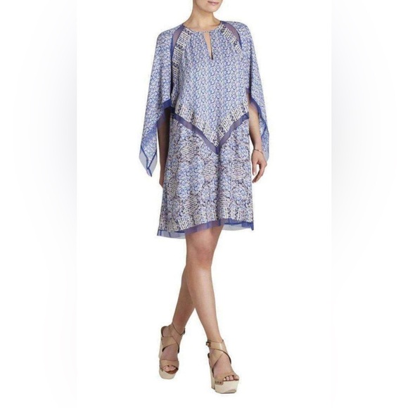 BCBGMaxAzria Other - BCBGMAXAZRIA Bardot Printed Cape Sleeve Dress Boho Chiffon Resort